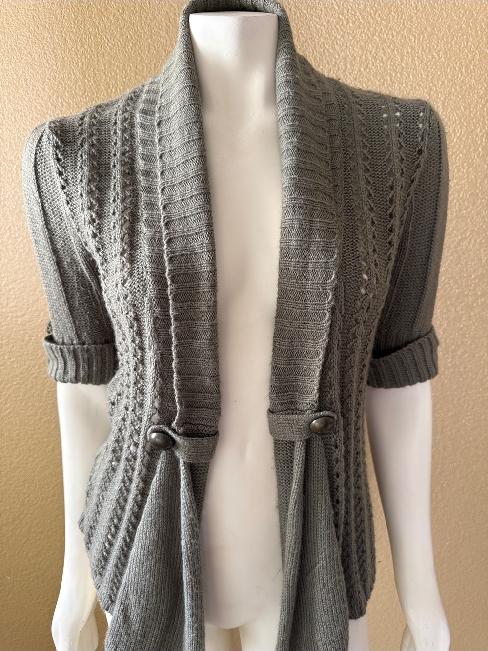 Y2K Xhilaration Olive Open-Front 3/4 Sleeve Knit Cardigan